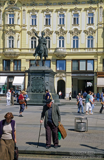 Trg Bana Jelacica (main square) with bronze equestrian statue of Ban Jelacic