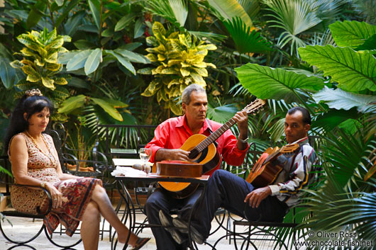 Musicians practising in a patio