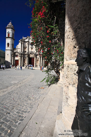 Havana Plaza de la Catedral with statue of Antonio Gades a famous flamenco dancer 