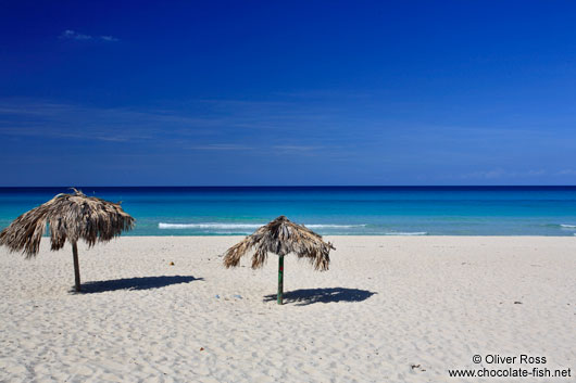 Varadero beach with sun umbrellas