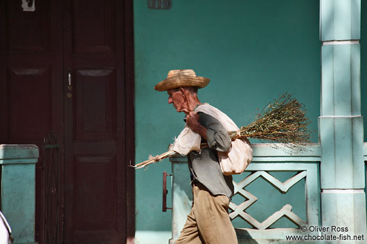 Man with broom in Viñales