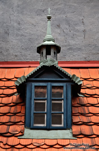 Roof detail of a house in Prague`s Golden Alley (Zlatá ulicka)