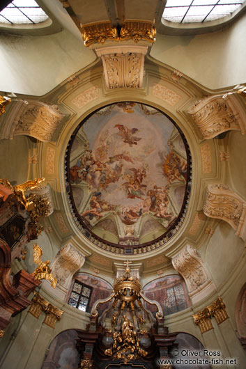 Painted ceiling of a chapel in Prague`s St. Nicolas church 
