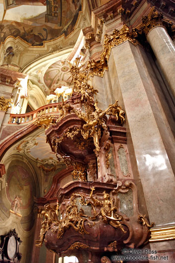Pulpit in Prague`s St. Nicolas church 