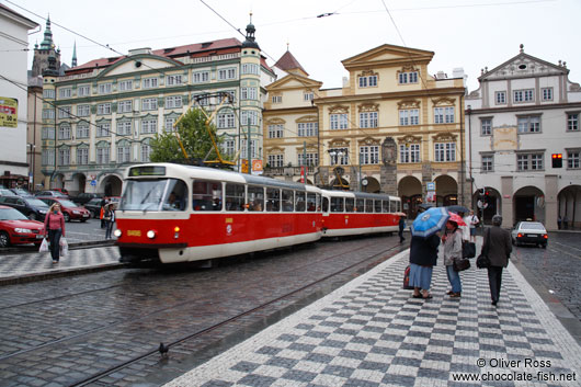 Tram station in Prague`s Lesser Quarter