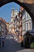 Travel photography:Western exit into the Lesser Quarter from Charles Bridge , Czech Republic