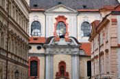 Travel photography:Church facade in Prague`s Lesser Quarter, Czech Republic