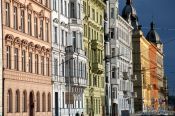 Travel photography:Houses along the Moldau (Vltava) river , Czech Republic