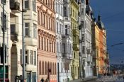 Travel photography:Houses along the Moldau (Vltava) river , Czech Republic