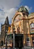 Travel photography:The `Representation House ´ (Obecní dům) with powder tower, Czech Republic