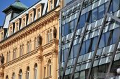 Travel photography:Old-new contrast in Prague`s New Town , Czech Republic