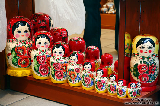 Matryoshka dolls on display in a tourist shop