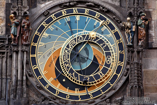 Astronomical clock dial from 1410 by Mikuláš of Kadan and Jan Šindel on the old town square