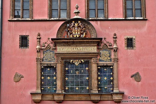 Facade detail of Prague`s old city hall