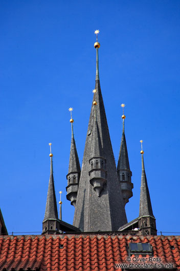 Spire of Prague`s Tyn church 