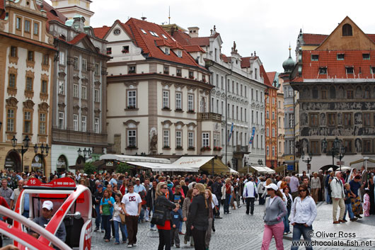 Prague`s old town square filled with tourists