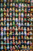 Travel photography:Matryoshka doll fridge magnets for sale in a tourist shop, Czech Republic