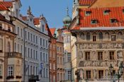 Travel photography:Houses near Prague`s old town square, Czech Republic
