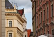 Travel photography:Houses near Prague`s old town square, Czech Republic