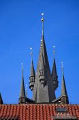 Travel photography:Spire of Prague`s Tyn church , Czech Republic