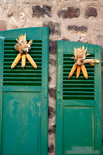 Sweet corn decoration on two window shutters