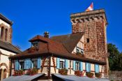 Travel photography:House with old watch tower in Obernai, France
