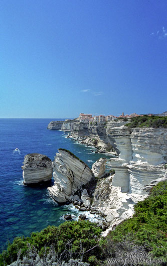 Bonifacio coastline showing the city atop the cliffs