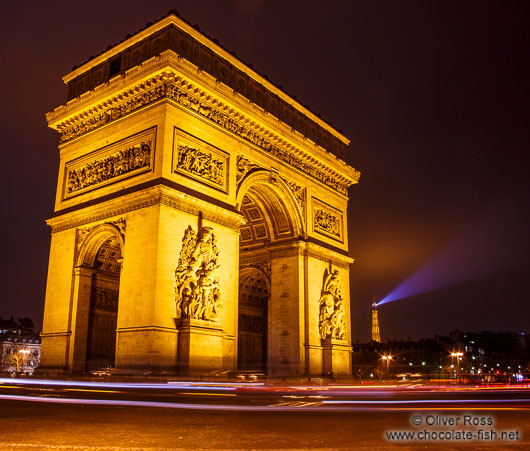 Paris Arc de Triomphe with the Eiffel Tower in the background