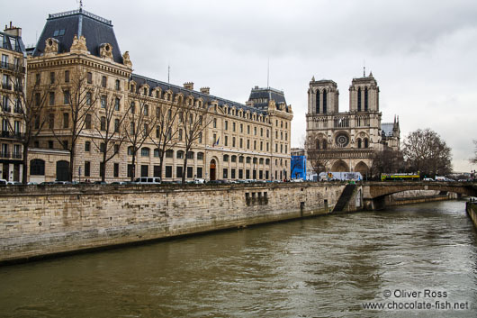View of Notre Dame cathedral wih river Seine