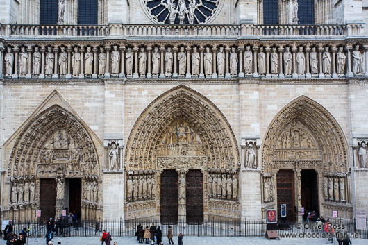The front portals of Notre Dame cathedral in Paris