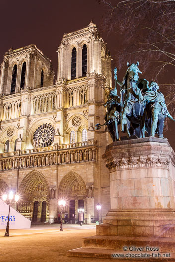 View of Notre Dame cathedral with Charlemagne monument