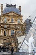Travel photography:Paris Louvre museum with glass pyramid, France