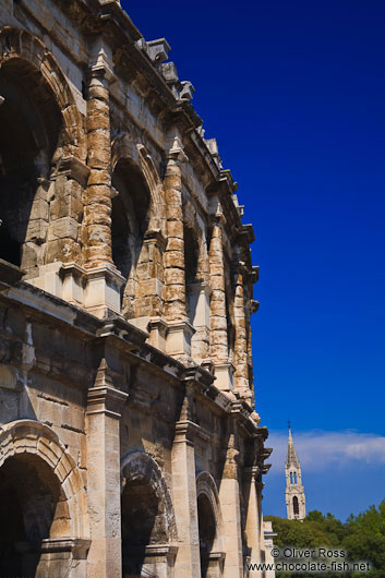 Facade detail of the coliseum in Nimes