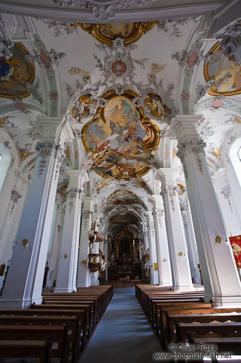 Baroque interior of the St. Georg and Jakobus church in Isny 