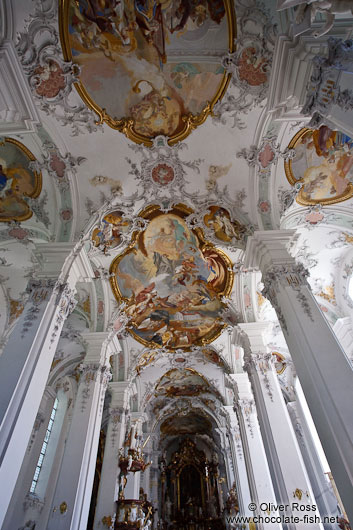 Baroque interior of the St. Georg and Jakobus church in Isny 
