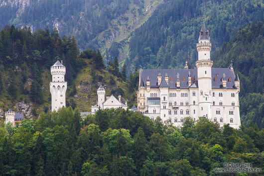 View of Neuschwanstein castle on an overcast day