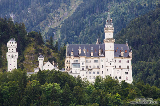 View of Neuschwanstein castle on an overcast day