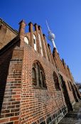 Travel photography:St. Marien Kirche on Berlin Alexanderplatz with Fernsehturm in the background, Germany