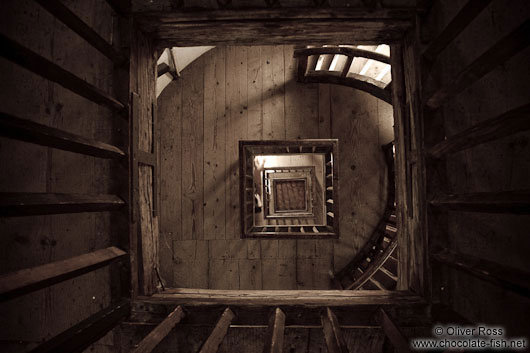 Wooden staircase inside the Lindau lighthouse