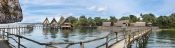 Travel photography:Panoramic view of the neolithic stilt houses at the open air museum in Uhldingen, Germany