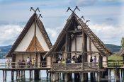 Travel photography:Neolithic stilt houses at the open air museum in Uhldingen, Germany