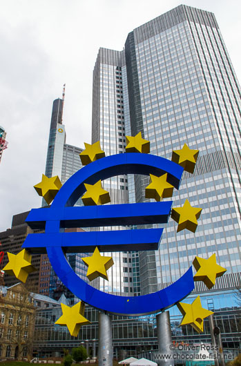 Giant Euro sign in front of the Building of the European Central Bank
