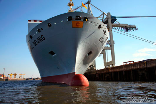 Large container ship in Hamburg harbour