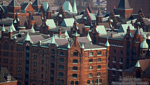 View of Hamburg`s old Speicherstadt (storage warehouses by the harbour)