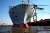 Travel photography:Large container ship in Hamburg harbour, Germany