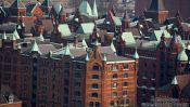 Travel photography:View of Hamburg`s old Speicherstadt (storage warehouses by the harbour), Germany