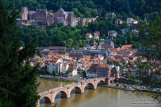 Panoramic view of Heidelberg with its castle and the Neckar River from the philosopher´s path