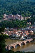 Travel photography:Panoramic view of Heidelberg with its castle and the Neckar River from the philosopher´s path, Germany