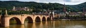 Travel photography:Panoramic view of Heidelberg´s old bridge across the Neckar River with the castle in the background, Germany