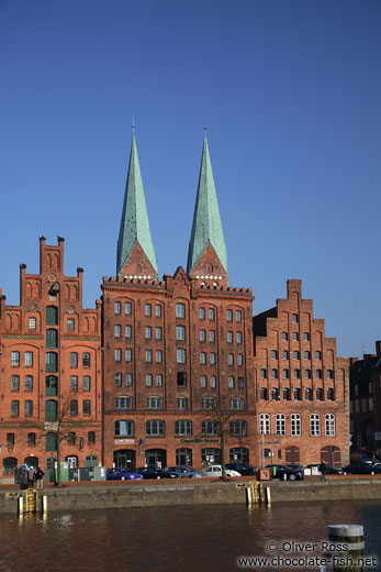 Houses along the Trave river in Lübeck